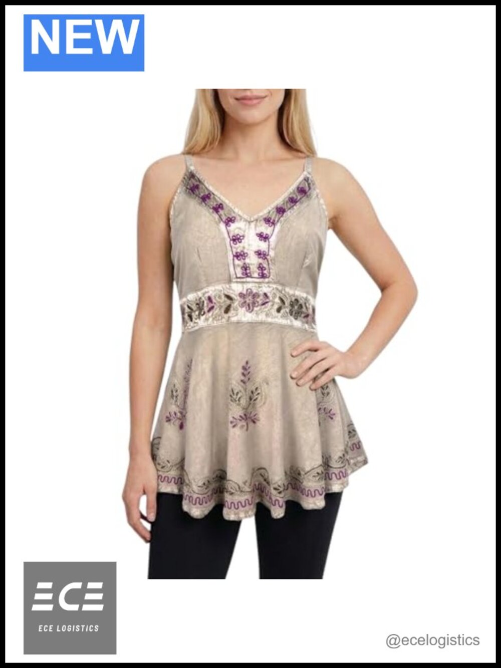 Boho Embroidered Sleeveless Tank Top Flowy Summer Blouse